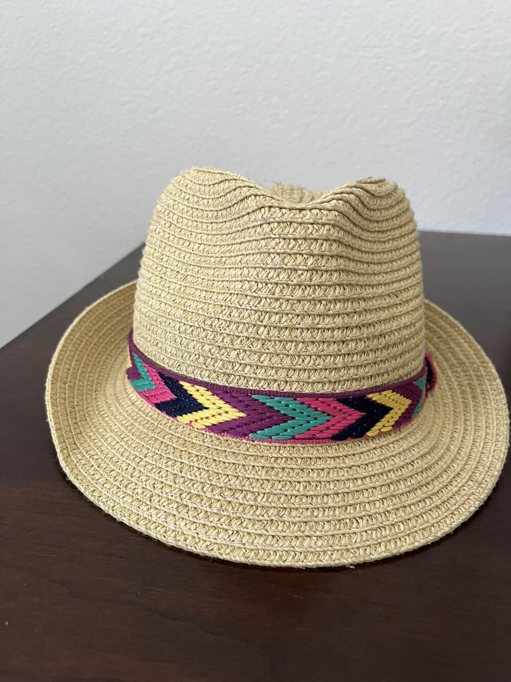 Magid Hats Fedora Beige Tan One Size 100% Paper Colorful Accent Band Hat